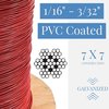 Laureola Industries 1/16" to 3/32" PVC Coated Red Color Galvanized Cable 7x7 Strand Aircraft Cable Wire Rope, 100 ft ZAG116332-77-GPR-100